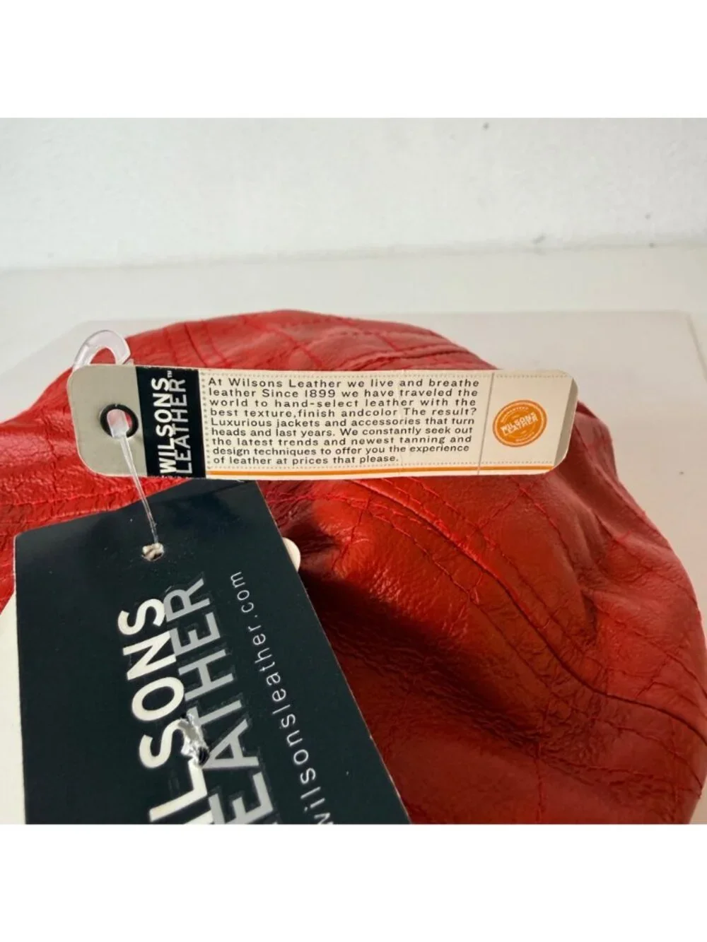 Wilsons Leather Red Moto Hat VTG Quilted Newsboy Cabbie Cap Bold Y2K Baker Boy